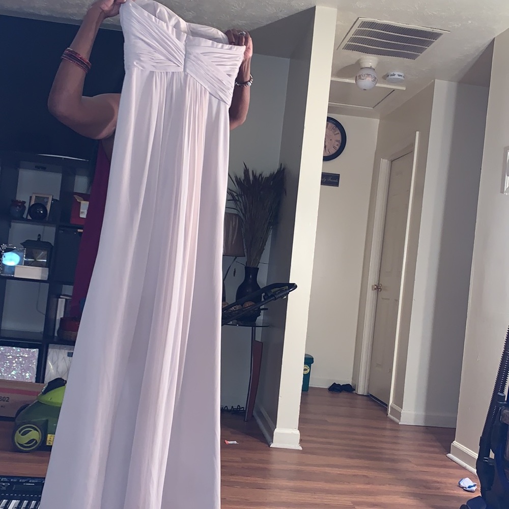 Nude Beige Champagne Strapless Chiffon W/ Pleats - Picture 4 of 4